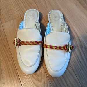 White 1901 Ryland Mule Loafer Slip-On Loafers with Gold, Pink and Green Accents